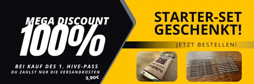 Werbebanner für Mega Discount Aktion Starter-Set geschenkt bei Kauf von HIVE-PASS