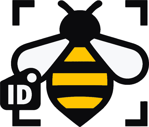 Bee-Id Logo mit stilisierter Biene in Gelb und Schwarz als Symbol für QR-Code-basierte Wiederauffindung verlorener Gegenstände